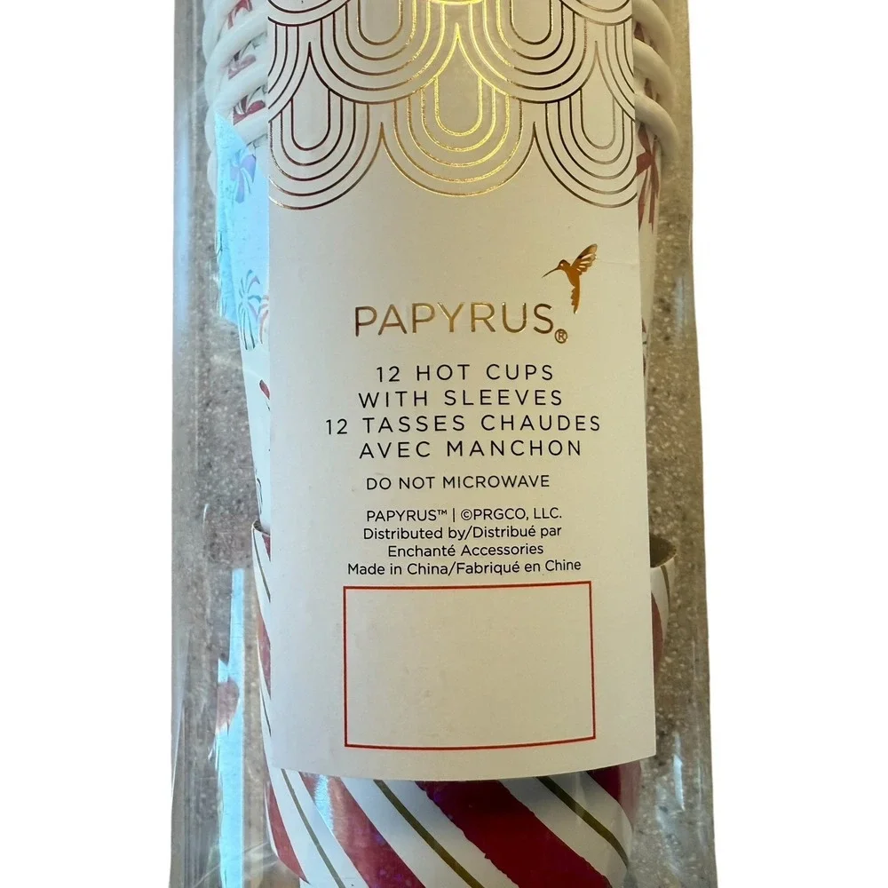 PAPYRUS Peppermint Candy Cane 36 Hot Cups Sleeves Lids 16 oz Disposable Paper